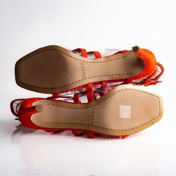 Boden Womens sandals Heels Orange Suede Beaded Open Toe US 7 EU 38 NWD - Picture 12 of 12